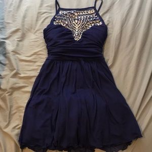 Short blue studded homecoming dress